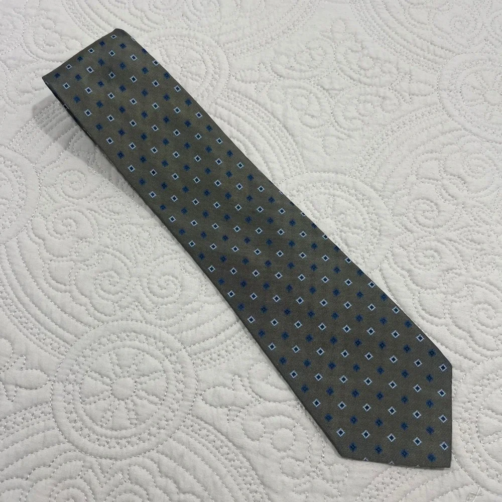 Nautica Mens Silk Tie Olive Green Blue Geometric‎ Square Pattern Classic Necktie